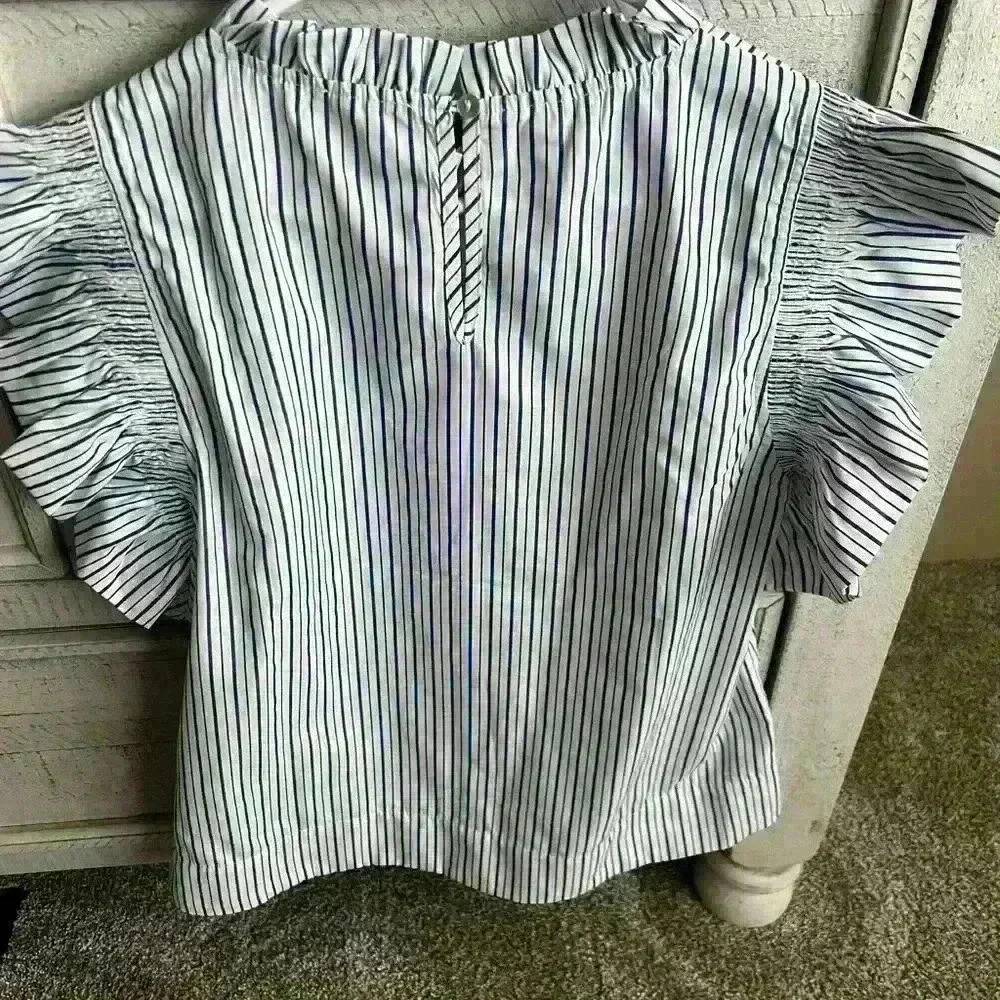 Jodifl Mock line neck & ruffle sleeved top with blue stripes - Picture 4 of 6